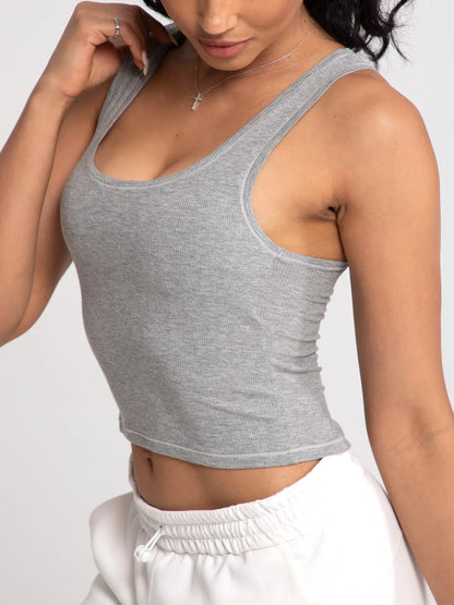 Women Rib Tank Top Padded Workout Crop Top