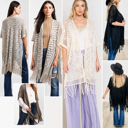 🔥 Limited-Time 49% OFF🏖️ Women's Boho Crochet Fringe Cardigan 🌿 Lightweight Summer Kimono