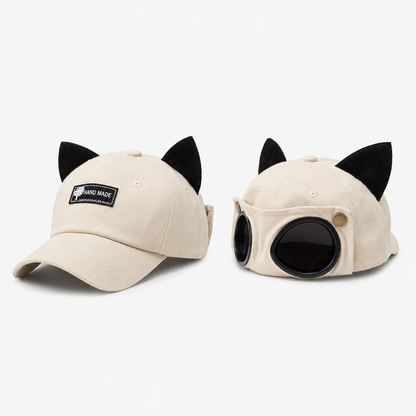 🔥LAST DAY 49% OFF🔥🧢Vintage Pilot Baseball Cap with Flip‑Up Goggles, 🛩️Sun Protection Fitted Hat for Men