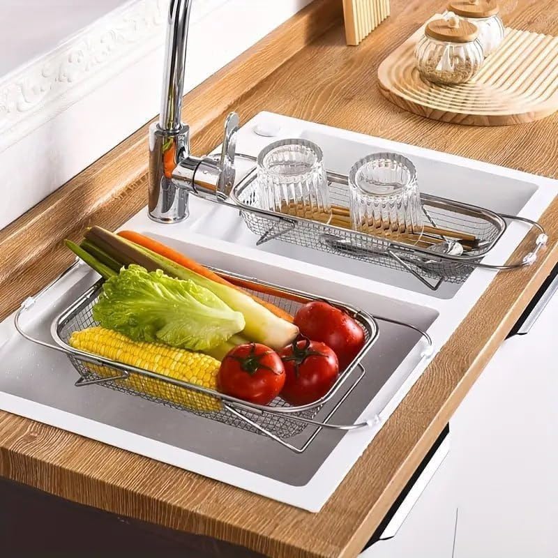 📢LAST DAY 49% OFF🔥🧺Expandable Over‑the‑Sink Stainless Steel Drain Basket 💦