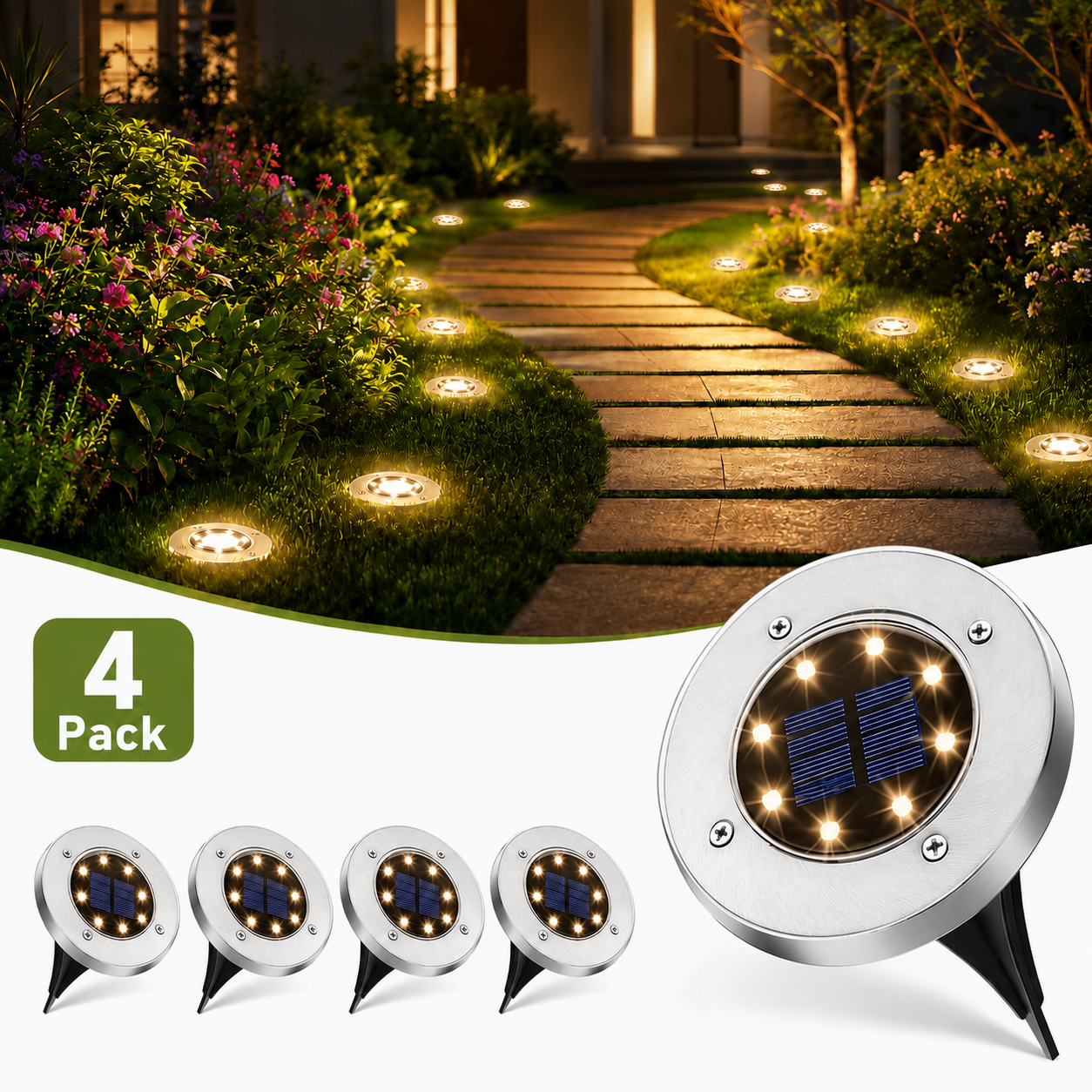 ☀️ 8 LED Solar Ground Lights | IP65 Waterproof 💧 Auto On/Off Garden Pathway Lights