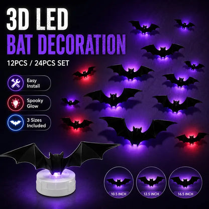 ⚡HOT SALES🔥🦇 3D LED Bat Decor | Glowing Halloween Wall Stickers🎃