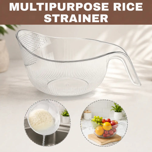 Aesthetic Multifunctional Rice Strainer with Handle - Sturdy BPA-Free Transparent Plastic Kitchen Utensils.