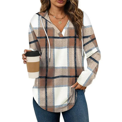 💕49% OFF 🍂Cozy V-Neck Hooded Tunic Top | 🧥 Long Sleeve Curved Hem Sweatshirt for Women