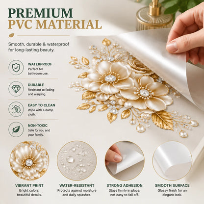 🔥 Limited-Time 49% OFF 🌸 Golden Floral Toilet Stickers – Pearl-Inspired Bathroom Decals