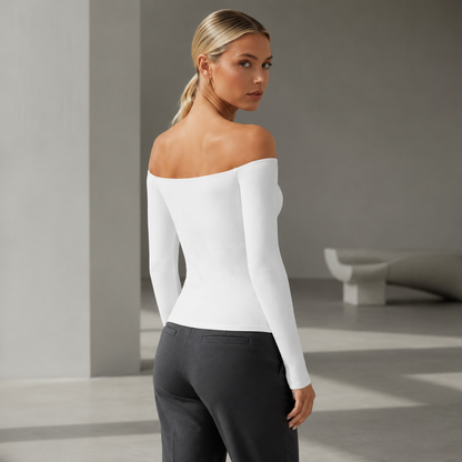 💕Hot sale 49% OFF💖Women’s Off Shoulder Long Sleeve Top | Built-In Bra Fitted Shirt