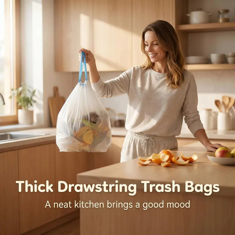 🔥LAST DAY 49% OFF🔥🗑️Drawstring Trash Bags 45×50cm ✨Heavy‑Duty Leak Proof Garbage Bags 75/150‑Count