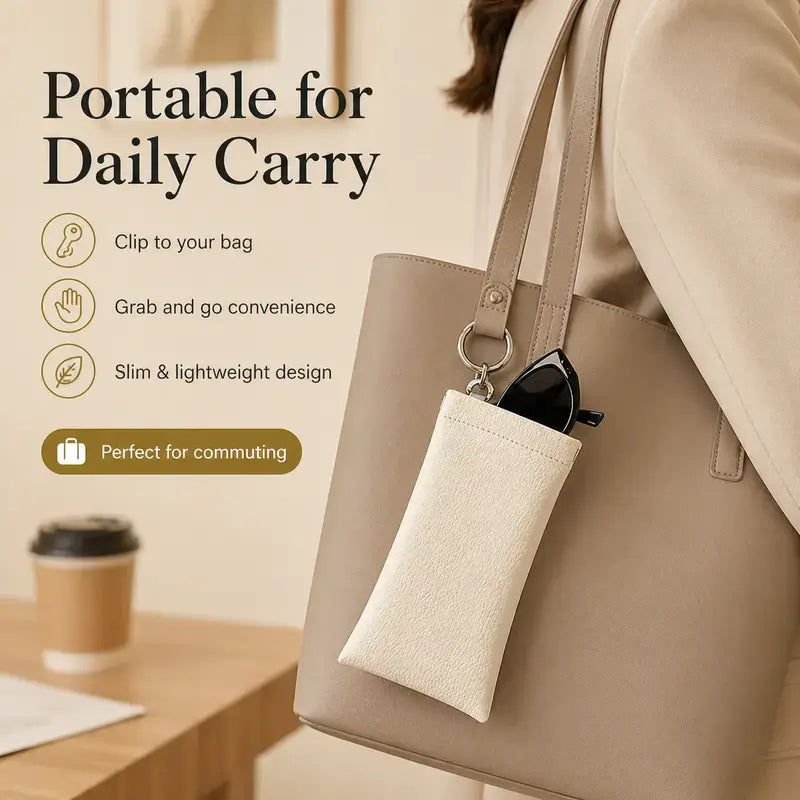 📢Best Seller🔥Spring-Open PU Leather Sunglasses Pouch 👓| Portable Eyeglass Case with Keychain