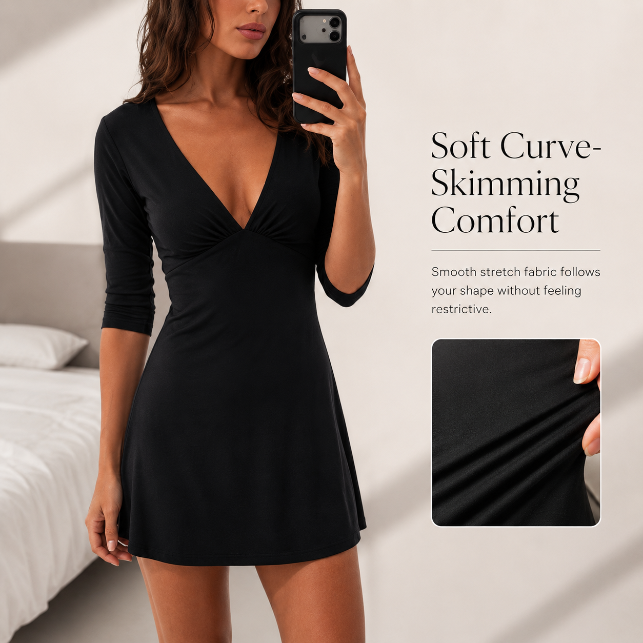 🔥 Limited-Time 49% OFF |💖Women's Deep V Mini Dress | Flattering Fit & Flare