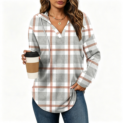 💕49% OFF 🍂Cozy V-Neck Hooded Tunic Top | 🧥 Long Sleeve Curved Hem Sweatshirt for Women