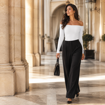 💕Hot sale 49% OFF💖Women’s Off Shoulder Long Sleeve Top | Built-In Bra Fitted Shirt