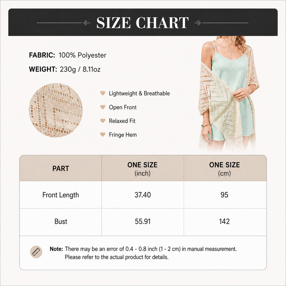 🔥 Limited-Time 49% OFF🏖️ Women's Boho Crochet Fringe Cardigan 🌿 Lightweight Summer Kimono