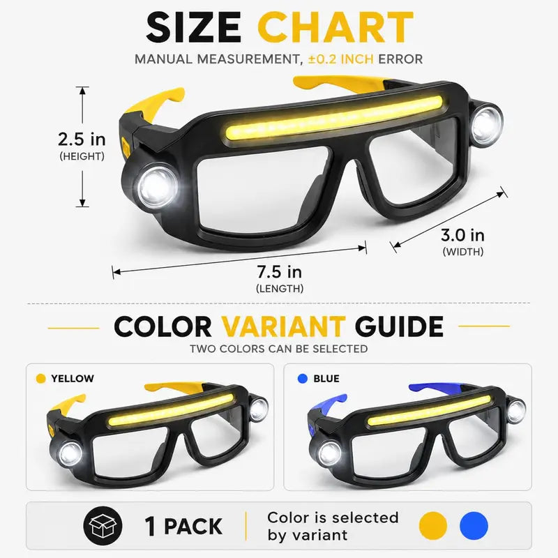 🔥 Limited-Time 49% OFF- LED Glasses Headlamp 👓💡Hand-Wave Sensor, 5 Modes, IPX4 Waterproof