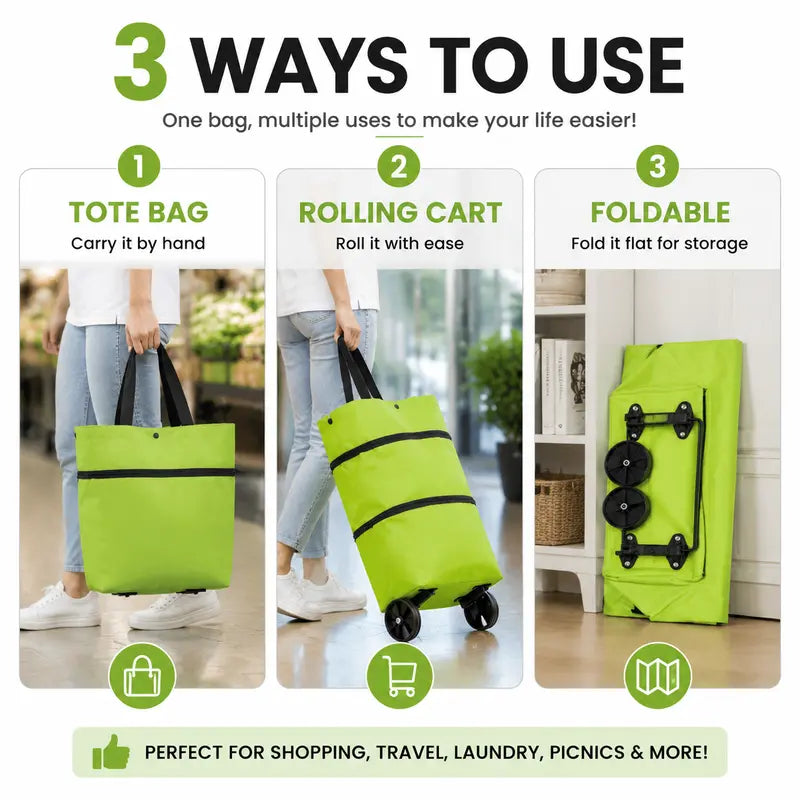 🔥HOT SALE🥳💞50K+ SOLD!💥🛒Foldable Wheeled Shopping Bag, 2-in-1 Grocery Trolley Tote