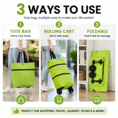 🔥HOT SALE🥳💞50K+ SOLD!💥🛒Foldable Wheeled Shopping Bag, 2-in-1 Grocery Trolley Tote