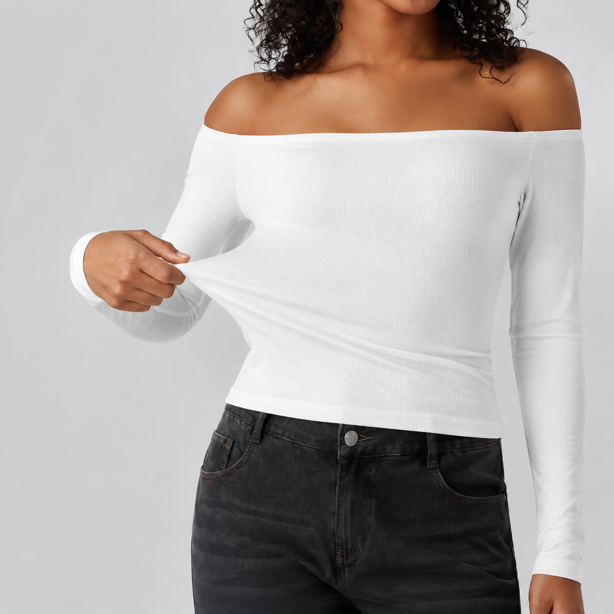 💕Hot sale 49% OFF💖Women’s Off Shoulder Long Sleeve Top | Built-In Bra Fitted Shirt