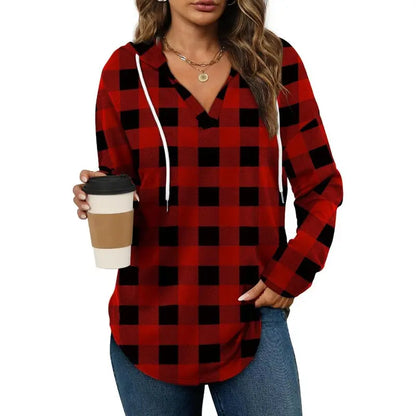 💕49% OFF 🍂Cozy V-Neck Hooded Tunic Top | 🧥 Long Sleeve Curved Hem Sweatshirt for Women
