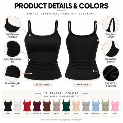 🔥Best Seller 🤍 Women's Ribbed Cami Tank Top | Adjustable Straps & Slim Fit