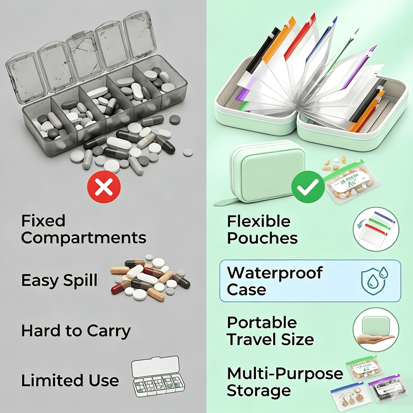 🔥 49% OFF | Waterproof Pill Organizer Binder – 14 Reusable Color-Coded Travel Pouches