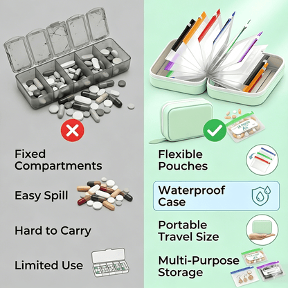 🔥 49% OFF | Waterproof Pill Organizer Binder – 14 Reusable Color-Coded Travel Pouches