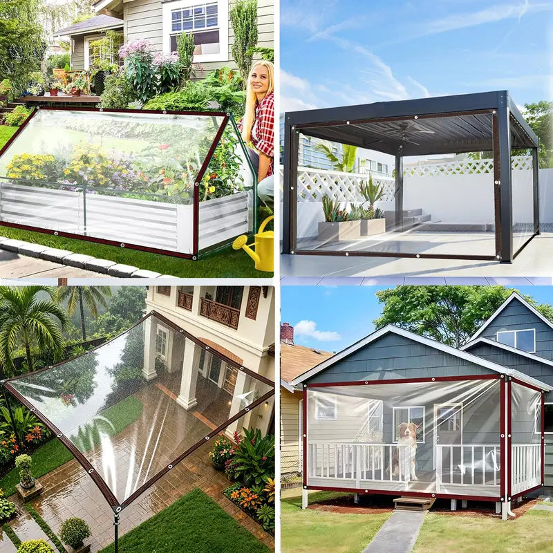 🔥Limited Time 49% OFF✨Clear Waterproof PE Tarp, Transparent Outdoor Cover with Metal Grommets💧
