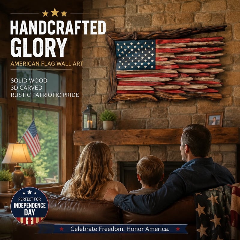 🇺🇸 Handcrafted 3D Wooden American Flag Wall Art | Rustic Patriotic Home Decor
