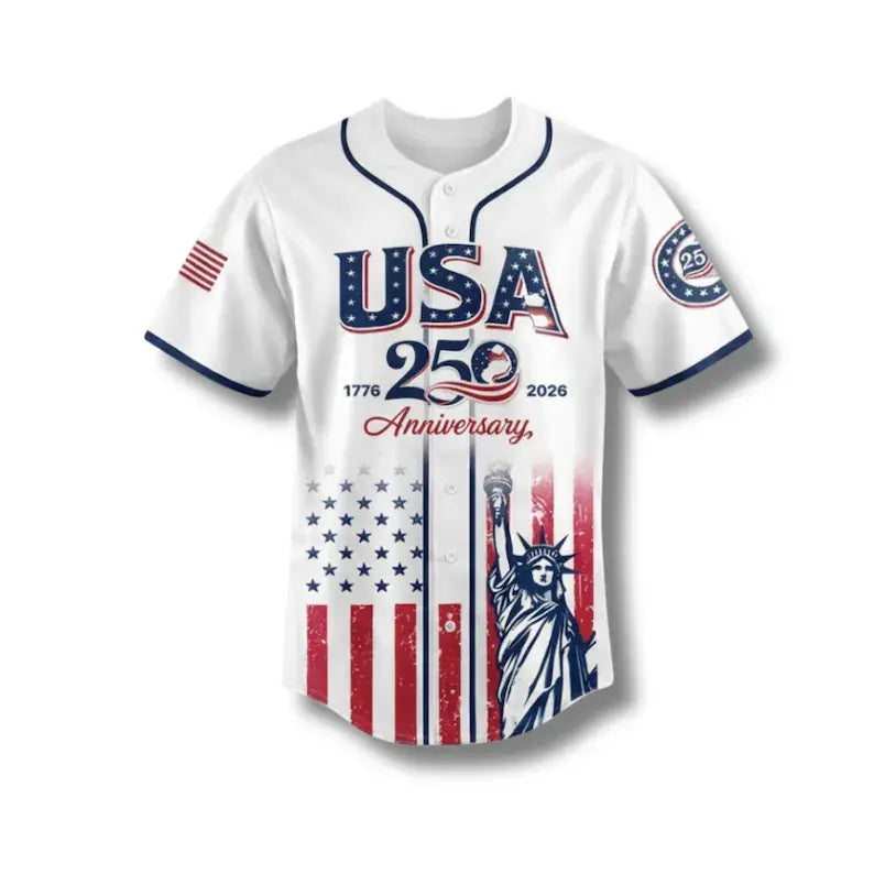 Men's USA 250th Anniversary Baseball Jersey - Patriotic Statue Print Fashion Apparel