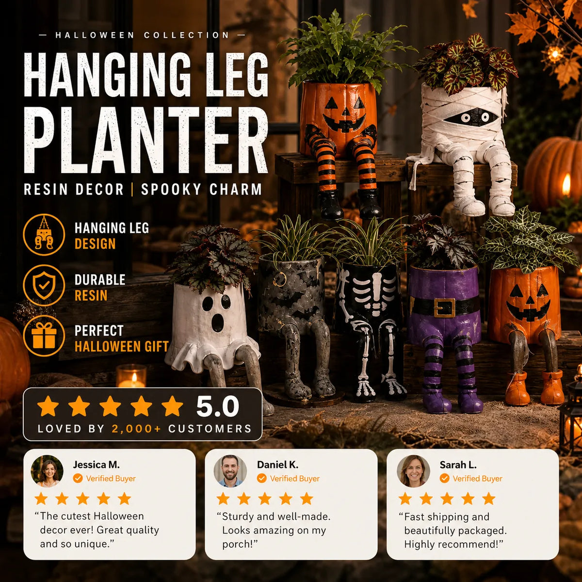 🎃 LIMITED TIME 49% OFF | Spooky Hanging Leg Resin Planter – Cute Halloween Succulent Pot For Home & Garden 👻