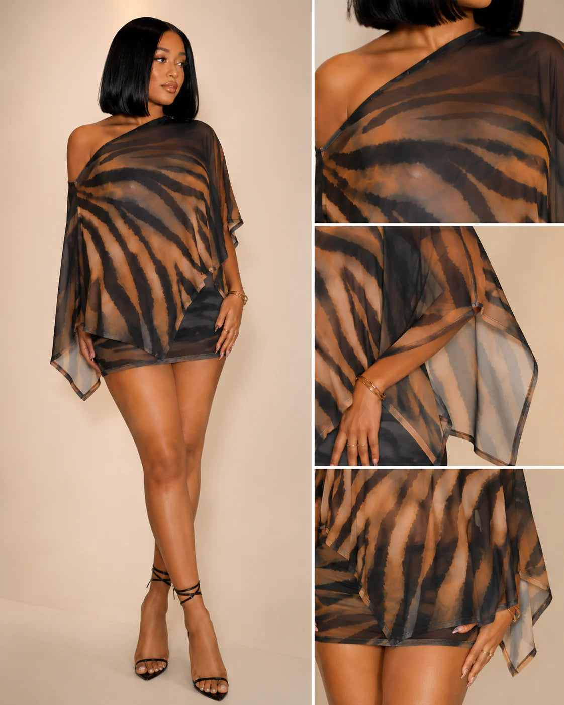 🐆Tiger Print 2 Piece Set | Flowy Shawl Bodycon Mini Skirt Matching Outfit