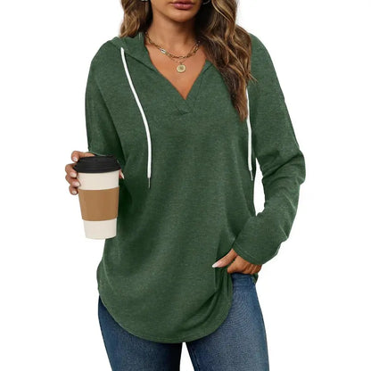 💕49% OFF 🍂Cozy V-Neck Hooded Tunic Top | 🧥 Long Sleeve Curved Hem Sweatshirt for Women