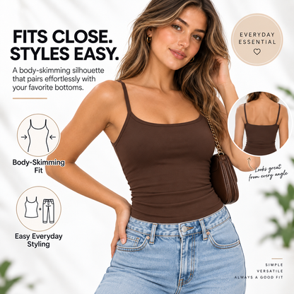 🔥Best Seller 🤍 Women's Ribbed Cami Tank Top | Adjustable Straps & Slim Fit