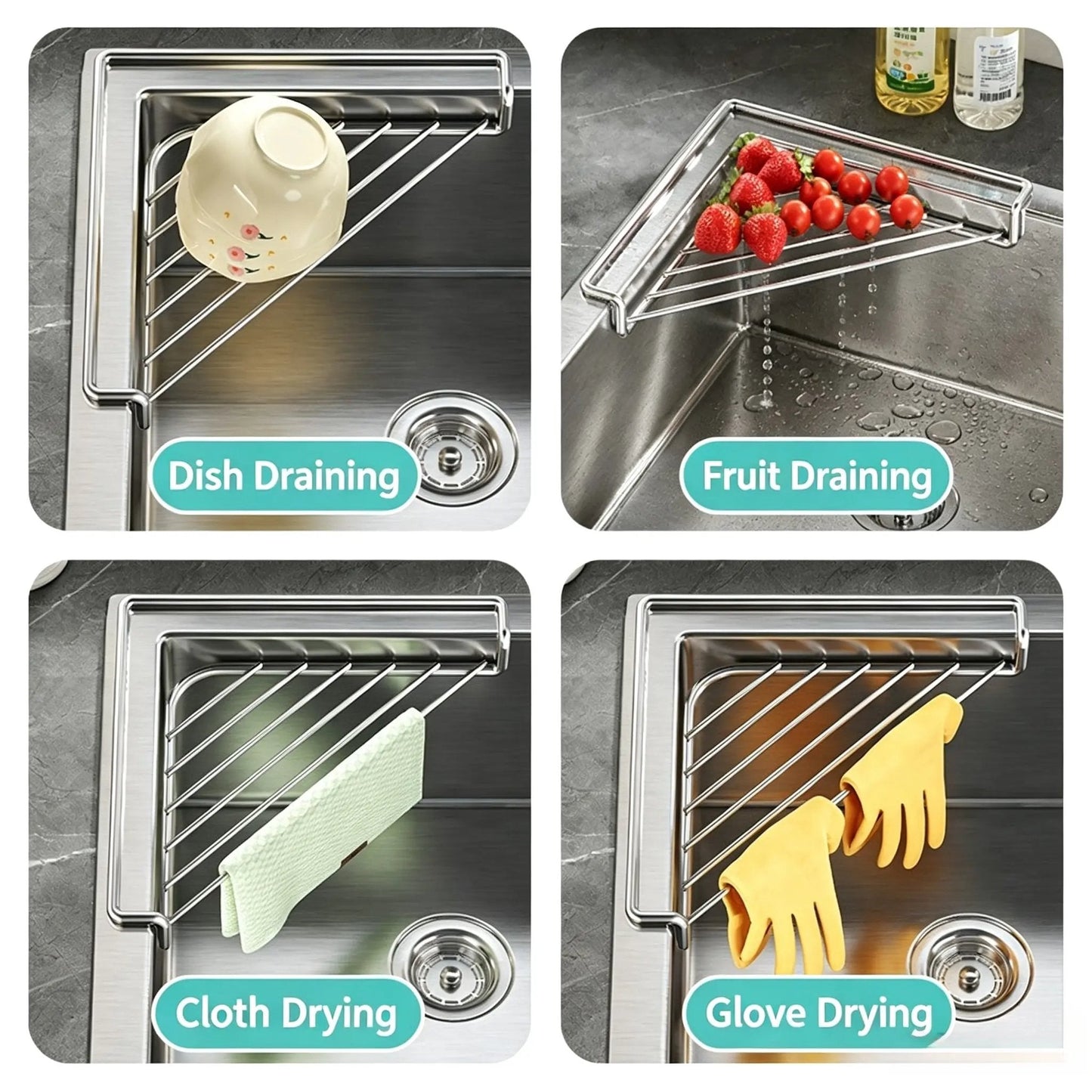 🔥Stainless Steel Corner Sink Shelf