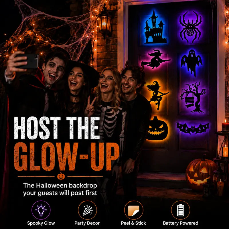🔥LAST DAY 49% OFF🔥🎃Halloween LED Silhouette Wall Light Stickers | Battery Powered Peel & Stick Spooky Party Decor