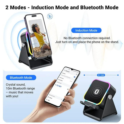 🔥Hot sale – up to 49% off🎶📱 5-in-1 Wireless Induction Audio Speaker Stand