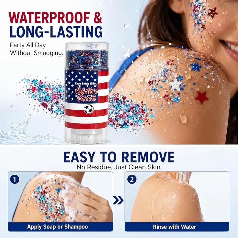 3-in-1 Patriotic Glow😍✨Red, White & Blue Glitter Body Stick