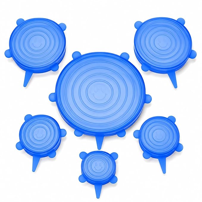 🥗 6-Pack Silicone Stretch Lids – Reusable♻️, BPA-Free & Leak-Proof Covers for Bowls, Pots, Cups & Fruits