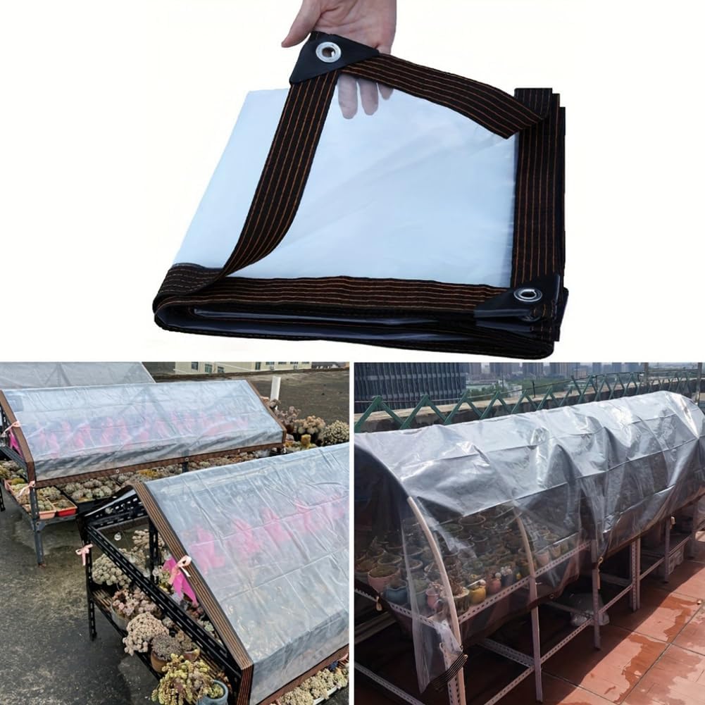 🔥Limited Time 49% OFF✨Clear Waterproof PE Tarp, Transparent Outdoor Cover with Metal Grommets💧