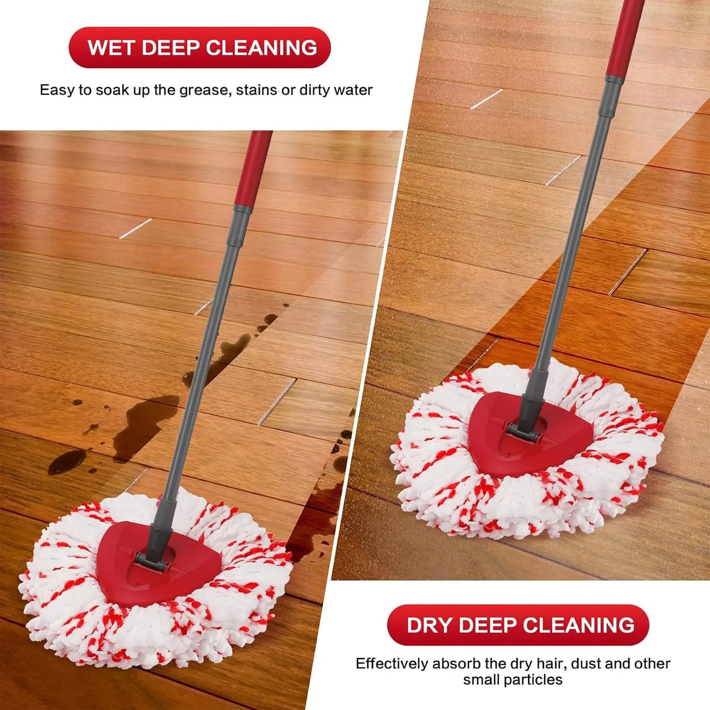 3 Pack Upgraded Spin Mop Replacement Heads with Built-in Scrub Pads 🧹 | 40% Boost Cleaning Power
