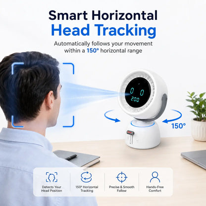 🌀Smart Head Tracking Fan ✨ Rechargeable 200-Speed Personal Cooling Fan with Ambient Light