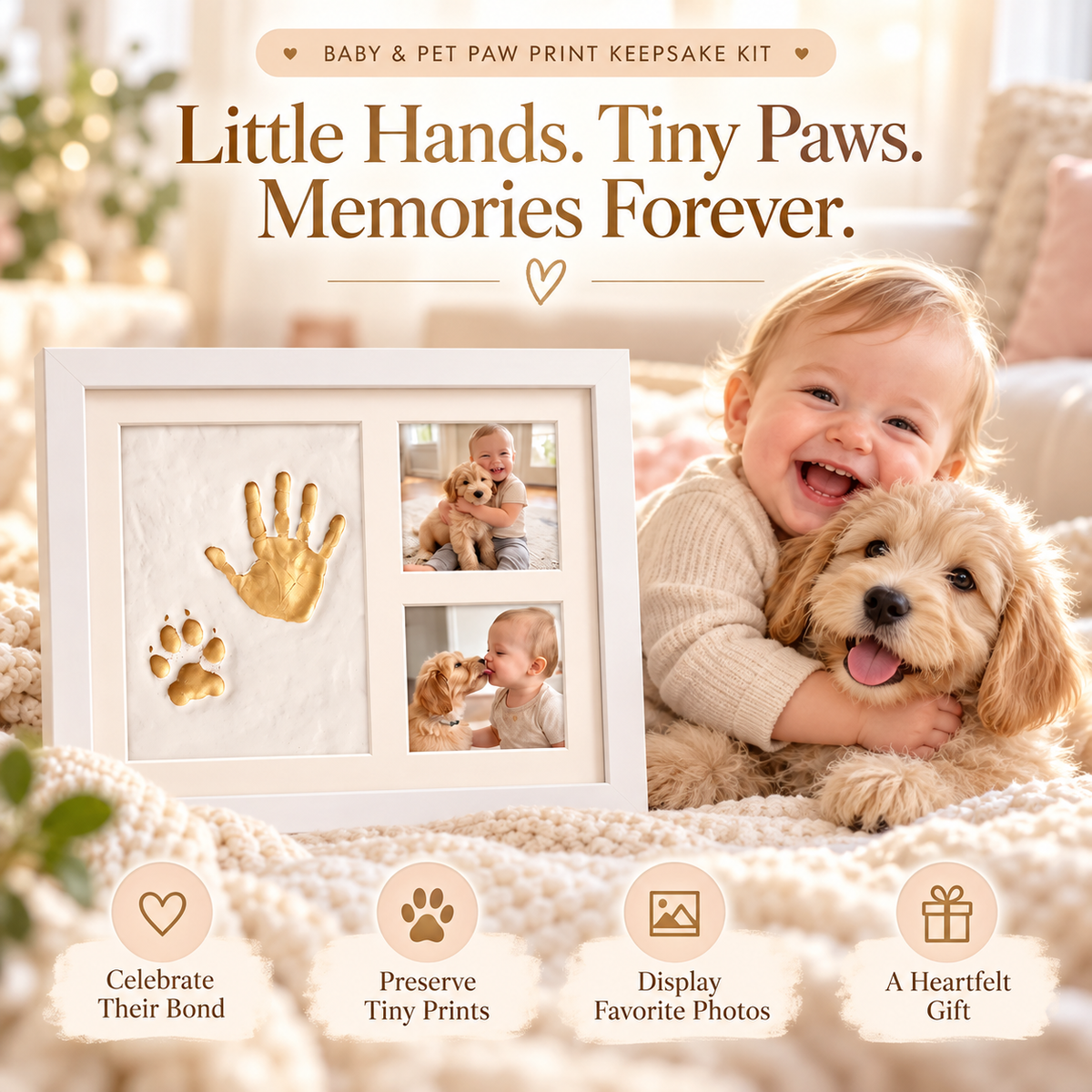 Baby & Pet Paw Print Keepsake Kit – Personalized Handprint & Photo Memory Frame