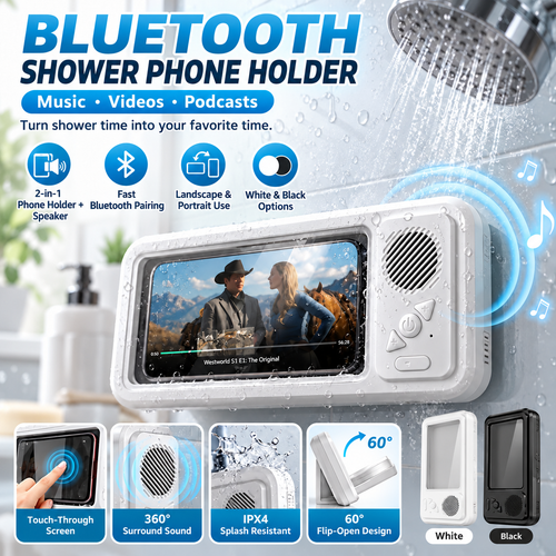 🚿 2-in-1 Bluetooth Shower Phone Holder & Speaker 🎵 | Watch & Listen Hands-Free
