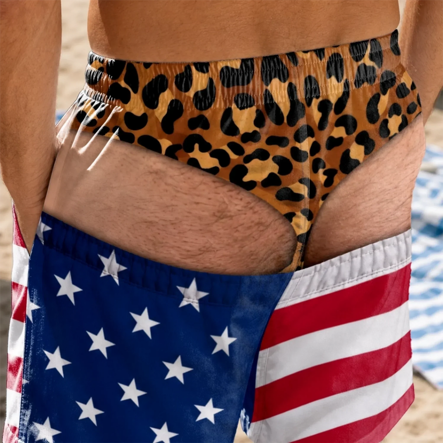 Funny Patriotic Men's Swim Trunks – Personalized "Warning: Wide Load" Beach Shorts