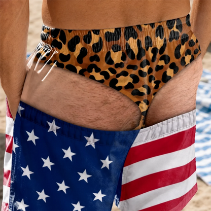 Funny Patriotic Men's Swim Trunks – Personalized "Warning: Wide Load" Beach Shorts