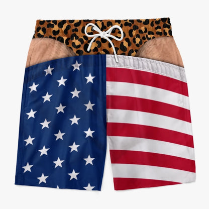 Funny Patriotic Men's Swim Trunks – Personalized "Warning: Wide Load" Beach Shorts
