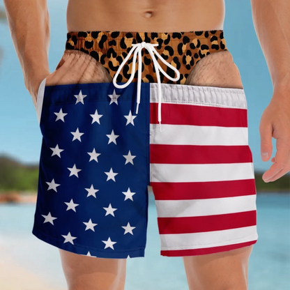 Funny Patriotic Men's Swim Trunks – Personalized "Warning: Wide Load" Beach Shorts