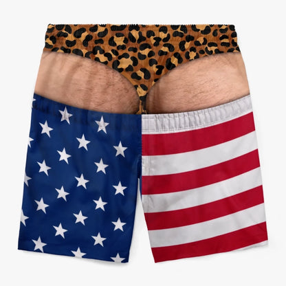 Funny Patriotic Men's Swim Trunks – Personalized "Warning: Wide Load" Beach Shorts