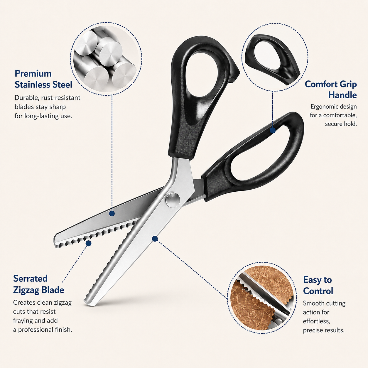 🔥LAST DAY 49% OFF✂️Pinking Shears Zig‑Zag Fabric Scissors 5mm Serrated Stainless Steel