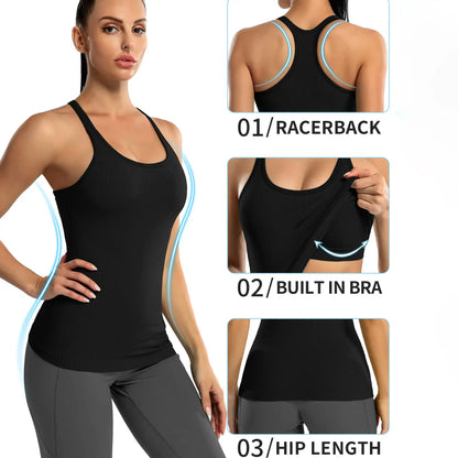 ✨🔥Ribbed Workout Tank Top with Built-In Bra