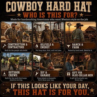 🔥LAST DAY 49% OFF🤠Western Cowboy Hard Hat, Vented Wide Brim Safety Helmet for Construction & Ranch Workers