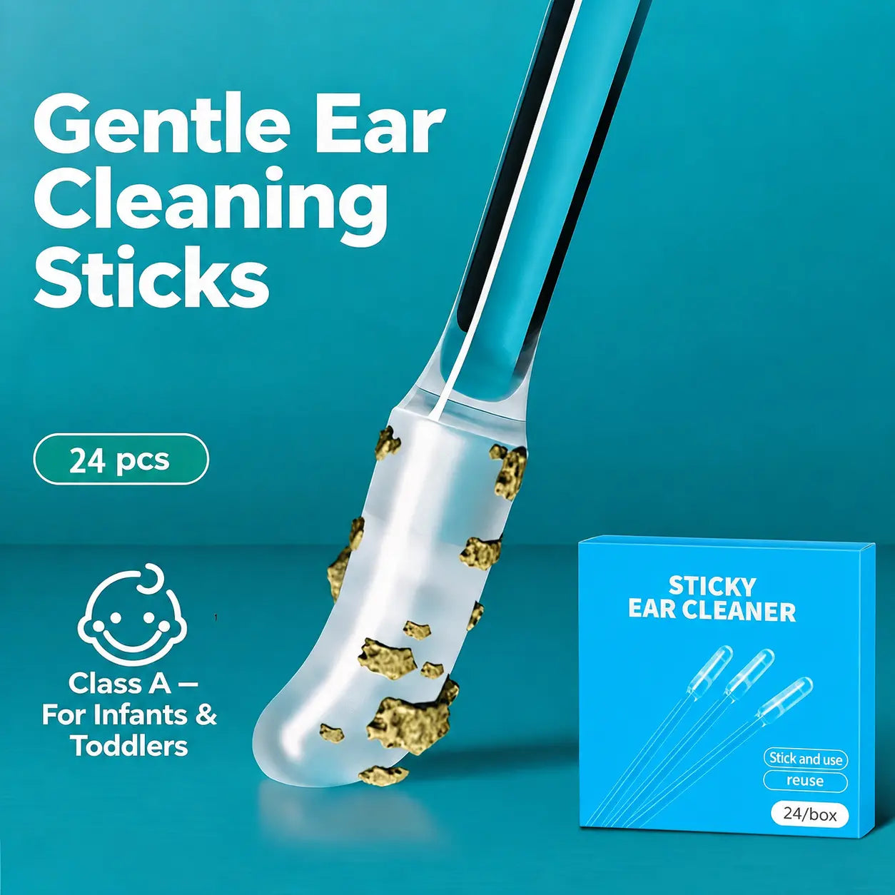 🔥Limited Time 49% OFF👂 Sticky Ear Cleaning Stick, 24 PCS Reusable Ear Wax Remover, Safe for Adults & Kids